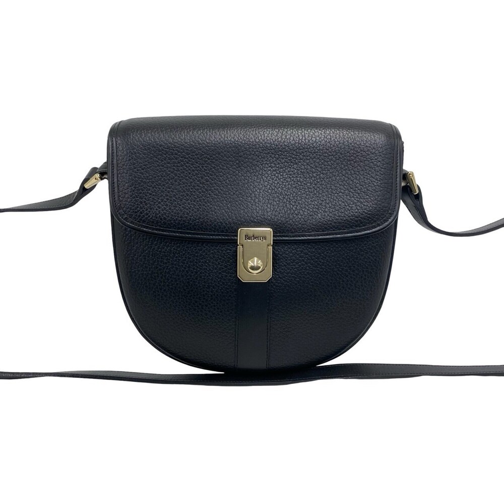 Burberrys Logo Hardware Nova Check Shadow Horse Leather Shoulder Bag Pouch Bl...